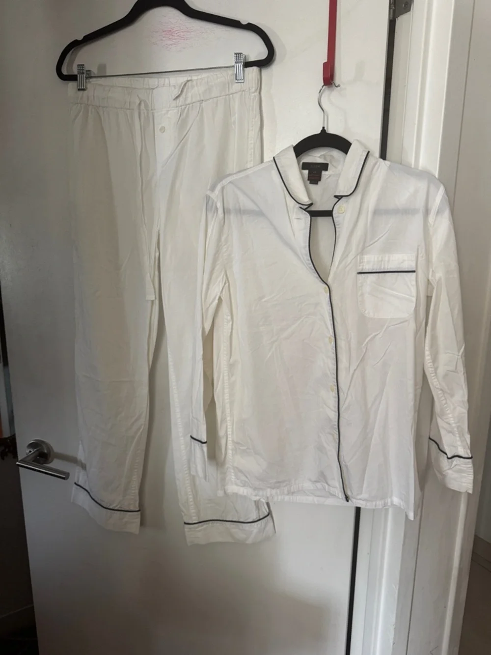J. Crew White Vintage pajama Set Navy Piping